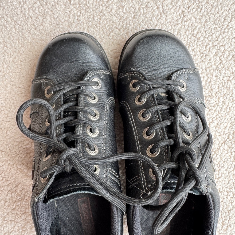 Y2K Women’s Harley Davidson Heel Clogs Black Leather Biker Boots Size 7 - Picture 3 of 7